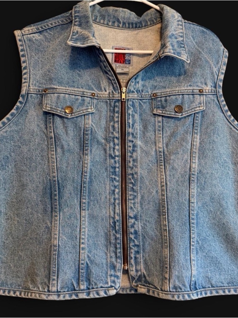Vintage 90’s Sunset Denim Vest Zip Front Gilet Grunge Indie Gorpcore XL